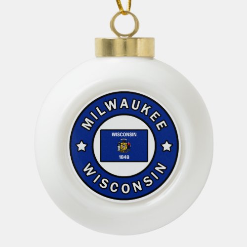 Milwaukee Wisconsin Ceramic Ball Christmas Ornament