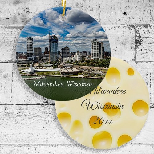 Milwaukee Wisconsin Cheese Head Christmas Keepsake Ceramic Ornament