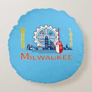 Milwaukee (Wisconsin) City flag Round Pillow