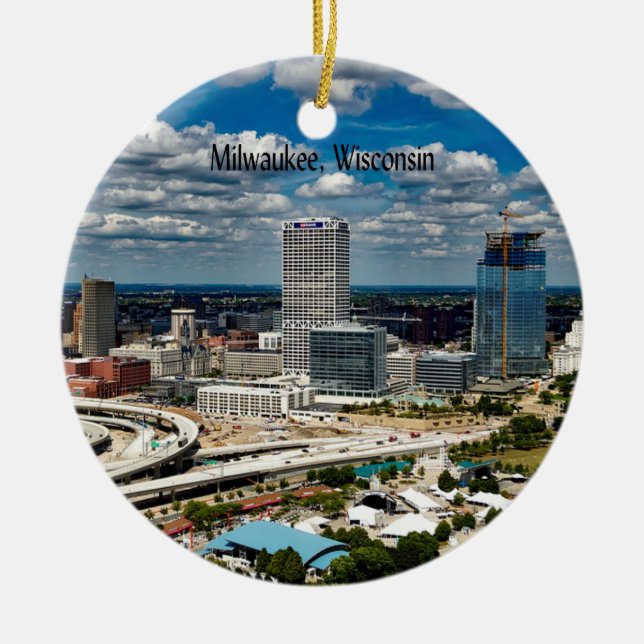 Milwaukee, Wisconsin cityscape Ceramic Ornament (Front)