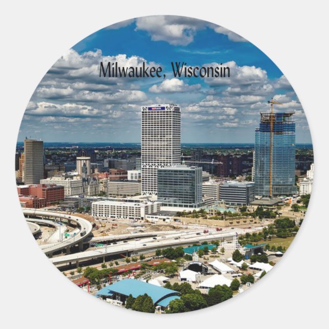 Milwaukee, Wisconsin cityscape Classic Round Sticker (Front)