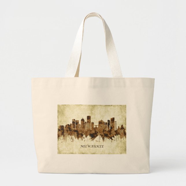Milwaukee Wisconsin Cityscape Large Tote Bag (Front)