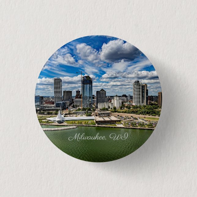 Milwaukee, Wisconsin cityscape photograph, Button (Front)