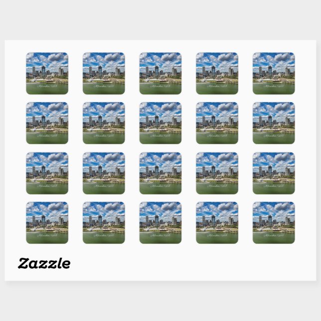 Milwaukee, Wisconsin cityscape photograph, Square Sticker (Sheet)