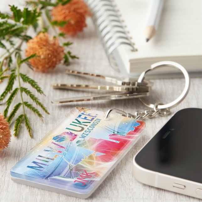 Milwaukee, Wisconsin - Colorful Design Keychain (Front Right)