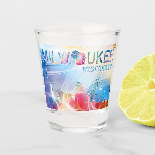 Milwaukee, Wisconsin - Colorful Design Shot Glass (Front)