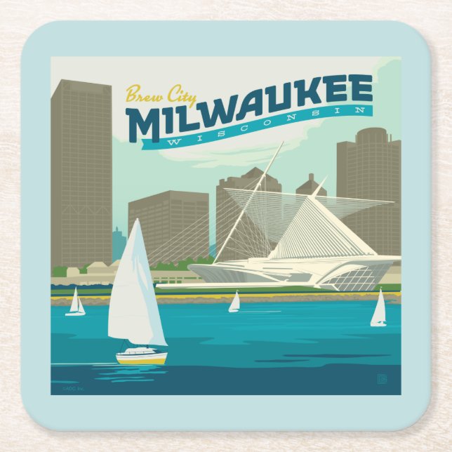 Milwaukee Wisconsin Harbor | Brew City Square Paper Coaster (Front)
