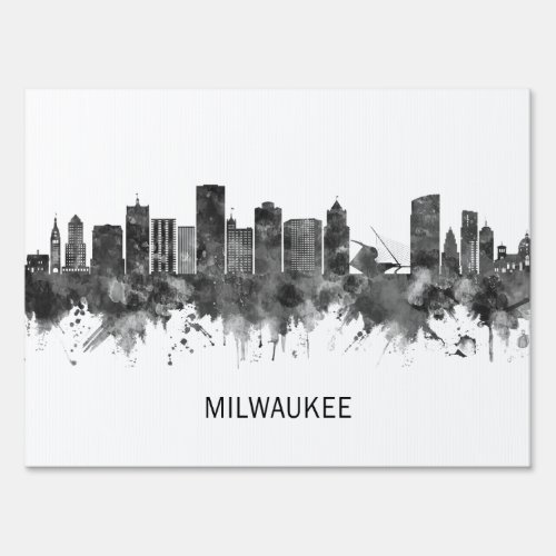 Milwaukee Wisconsin Skyline BW Sign