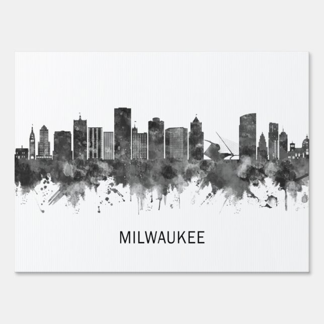 Milwaukee Wisconsin Skyline BW Sign (Back)