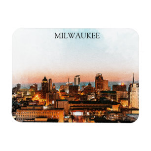 Milwaukee Wisconsin Skyline By Night Artwork Magnet
