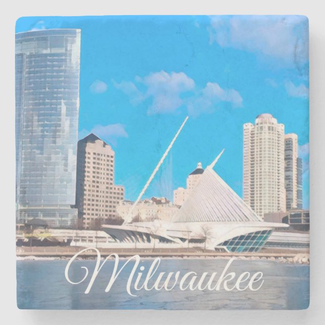 Milwaukee Wisconsin Skyline Stone Coaster (Front)