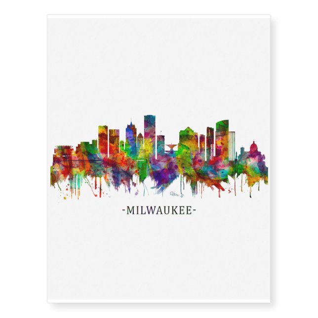Milwaukee Wisconsin skyline Temporary Tattoos (Front)