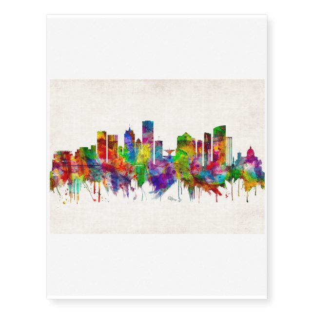Milwaukee Wisconsin skyline Temporary Tattoos (Front)