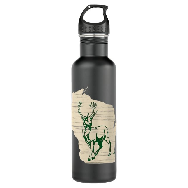 Milwaukee Wisconsin Star Green Standing Stoic Buck Stainless Steel Water Bottle (Front)