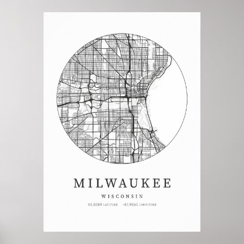 Milwaukee Wisconsin Street Layout Map Poster