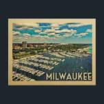 Milwaukee Wisconsin Vintage Travel Postcard<br><div class="desc">Milwaukee Wisconsin design in Vintage Travel style featuring the Milwaukee Wisconsin city skyline with harbor and blue sky.</div>