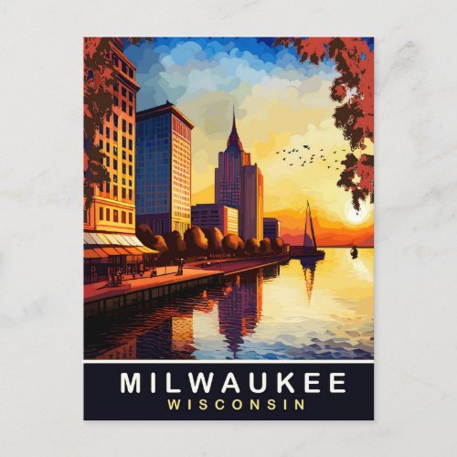 Milwaukee Wisvonsin City Waterfront Travel  Postcard