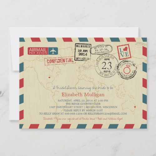 Milwaukee World Traveler Airmail  Bridal Shower Invitation