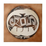 Mimbres Bat-Raven Tile<br><div class="desc">Art based closely on a Mimbres bowl. Between approximately 200 and 1130 CE the Mimbres people lived in villages located in what today is southern New Mexico. They made astonishingly beautiful and dramatic painted designs of animals, people and dazzling geometry on ceramic bowls which were generally about 11" in diameter....</div>