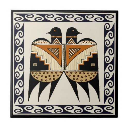 Mimbres Indian Twin Quail Birds Tile