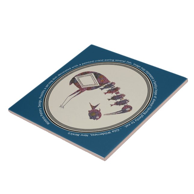 Mimbres Pottery Design Crane Eating Fish Tile (Side)