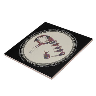 Mimbres Pottery Design Crane Eating Fish Tile