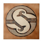 Mimbres Rams Tile<br><div class="desc">Art based closely on a Mimbres bowl. Between approximately 200 and 1130 CE the Mimbres people lived peacefully in villages located in what today is southern New Mexico. They made astonishingly beautiful and dramatic painted designs of animals, people and dazzling geometrical figures on ceramic bowls which were generally about 11"...</div>