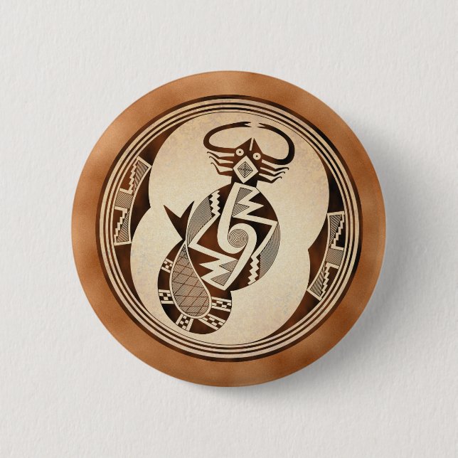 Mimbres Scorpion-Snake-Fish Pinback Button (Front)