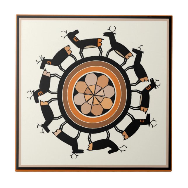 Mimbres Tribal Deer Ritual Ceramic Tile (Front)