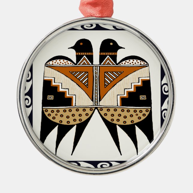 Mimbres Twin Birds Metal Ornament (Front)