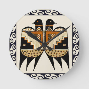 Mimbres Twin Birds Round Clock