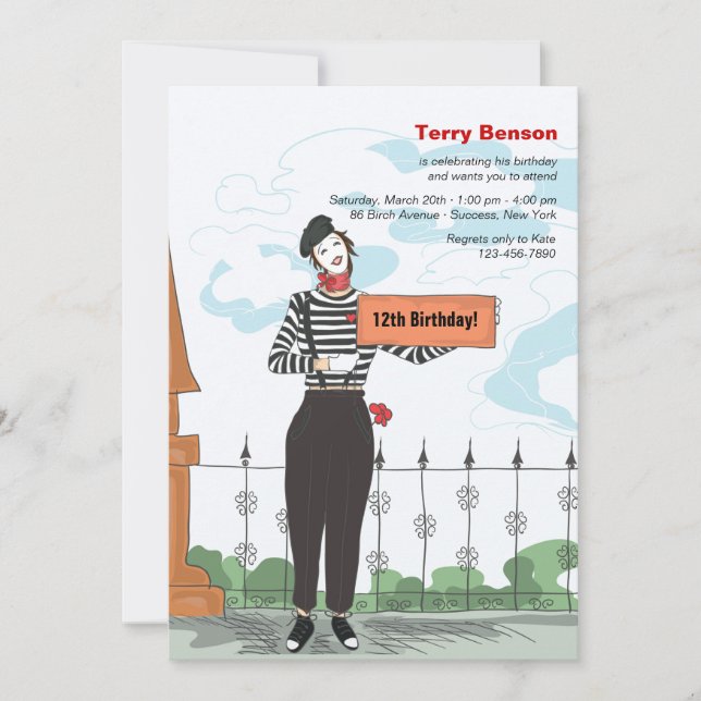 Mime Adore Birthday Party Invitation (Front)