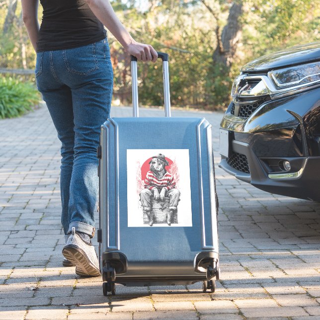 Mime Mastiff � Silent Funny Dog Sticker (Suitcase Insitu)