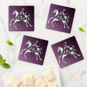Mime on horseback playing violin  coaster set