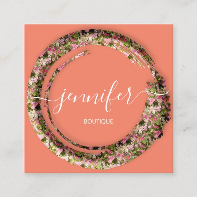 Mimetic Camouflage Military Fashion Coral Pink Square Business Card (Front)