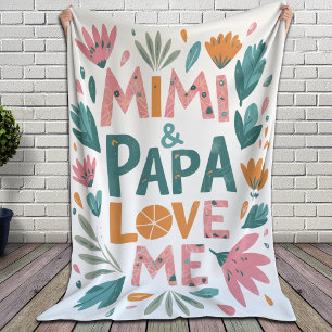 Mimi and Papa Love Me - Floral Fleece Blanket