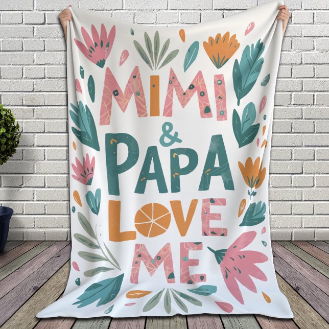 Mimi and Papa Love Me - Floral Fleece Blanket (Creator Uploaded)