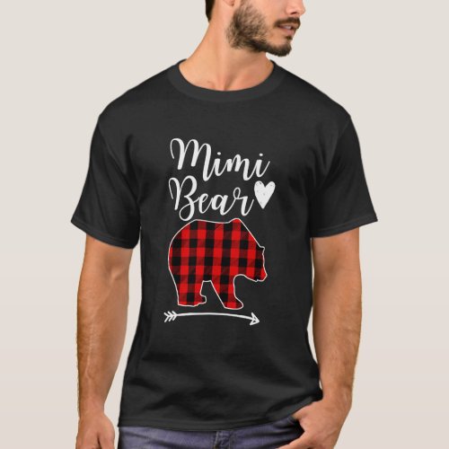 Mimi Bear Black Red Plaid Bear Grandma Gift T_Shirt