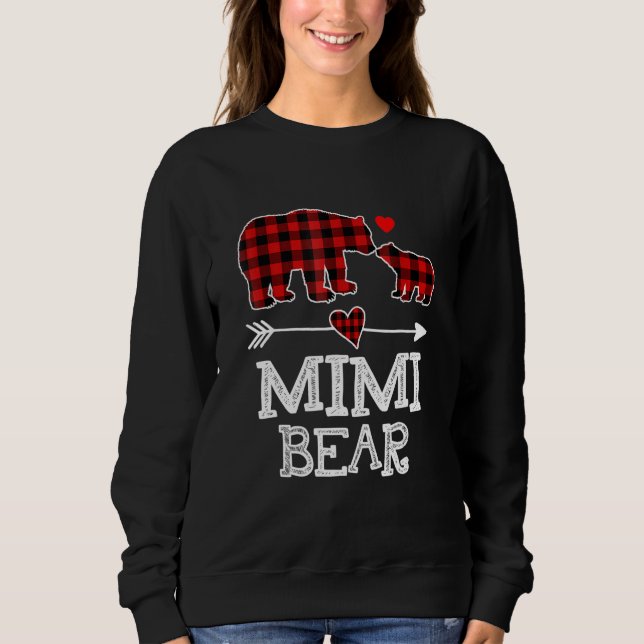 Mimi Bear Christmas Pajama Red Plaid Buffalo Famil Sweatshirt (Front)
