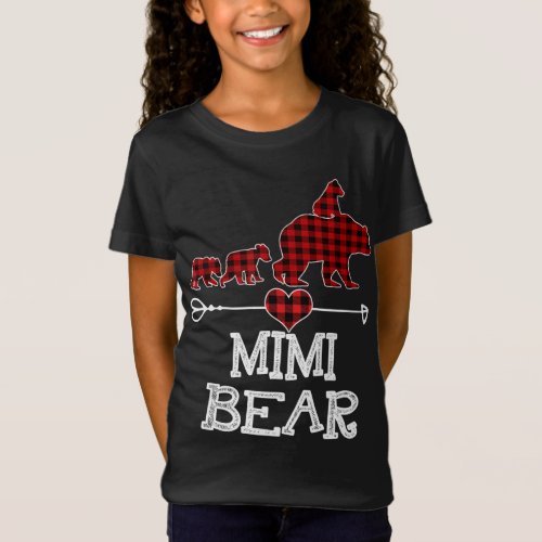 Mimi Bear Christmas Pajama Red Plaid Buffalo Famil T_Shirt