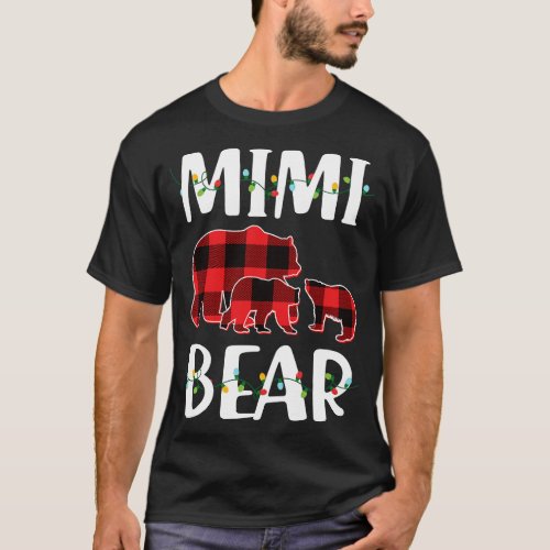 Mimi Bear Red Plaid Christmas Pajama Matching Fami T_Shirt