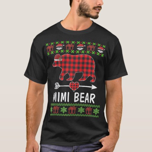 Mimi Bear Santa Red Plaid Family Pajamas For Chris T_Shirt