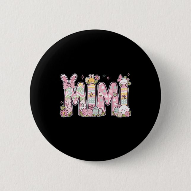 Mimi Easter Coquette Bow Happy Easter Bunny Rabbit Button (Front)