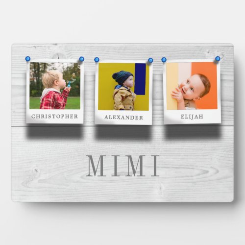Mimi Grandchildren Names 3 Photo Collage Wood Plaque