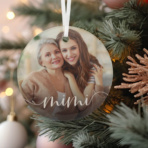 Mimi Grandma Script Overlay Glass Ornament