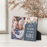 Mimi Grandmother Mother's Day Photo Plaque<br><div class="desc">Only the best moms get promoted to Mimi! Share sweet Mother's Day greetings with this beautiful photo plaque that features a treasured photo of her grandchild or grandchildren. Personalize with their names at the right, in white lettering on an elegant slate blue background adorned with peach and blush pink watercolor...</div>