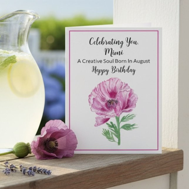 Mimi Happy August Birthday Purple Poppy Card (Creator Uploaded)
