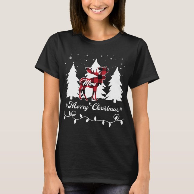Mimi Moose Buffalo Red Plaid Christmas Matching Fa T-Shirt (Front)