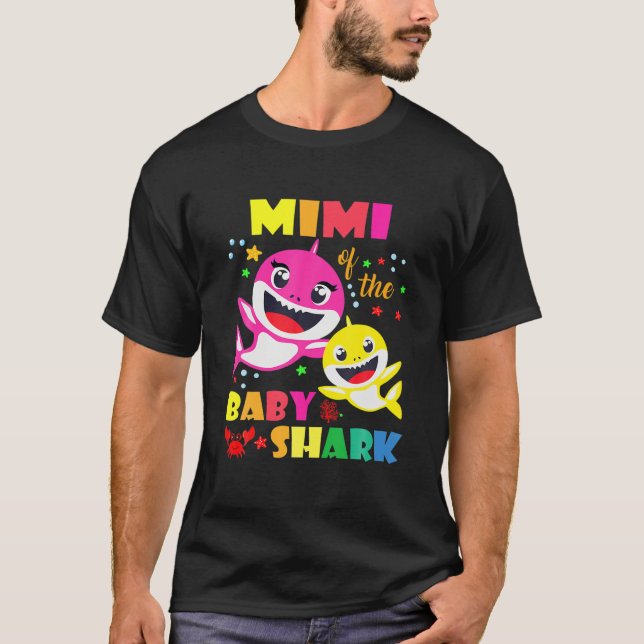 Mimi Of The Birthday Shark Dad, Mom Matching Famil T-Shirt (Front)