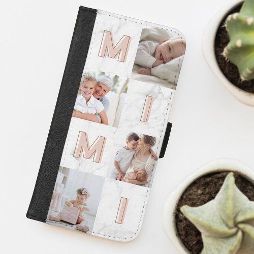 MIMI Pink Letters Family Photo Collage Marble iPhone 87 Plus Wallet Case